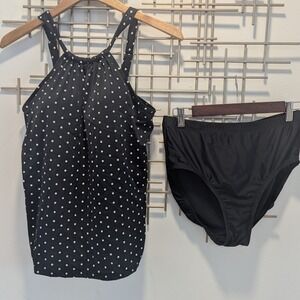 Swimsuits for All Polka Dot Tankini Top & Bottom Set Black White Women's Sz 12